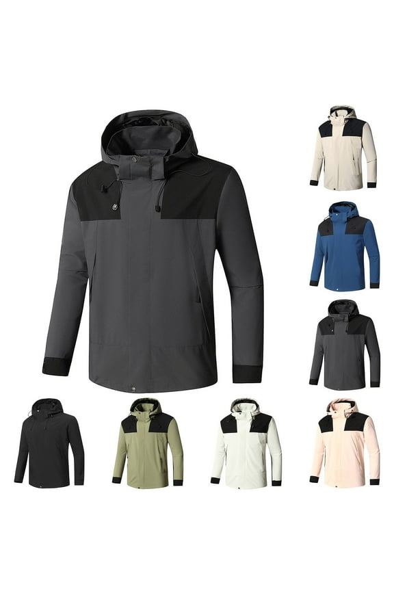 Rain Jacket for Men Lightweight Jacket with Hood Mountain Softshell Windbreaker Hiking Casual Raincoat Windproof Waterproof Jackets X-Dark Gray#mens rain jackets waterproof with hood XL