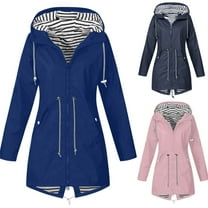 BiZtdJrK Long Rain Coat for Women Waterproof Zipper Hooded Windbreaker Jacket Travel Hiking Rain Jackets with Pockets Blue S