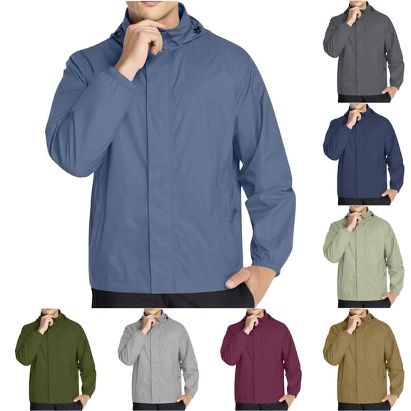 BiZtdJrK Rain Jacket for Men Golf Cycling Waterproof Windbreaker Hooded Jackets Fall Zip up Long Sleeve Raincoat with Pockets, Coffee, S