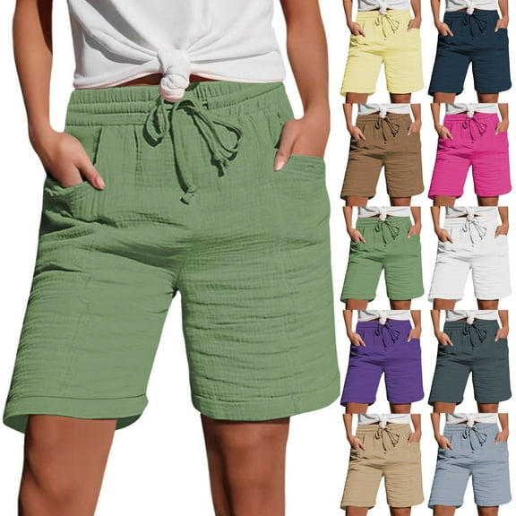 BiZtdJrK Regular Fit Shorts for Women Drawstring Elastic Waist Cotton Linen Shorts Lightweight Summer Beach Shorts with Pockets Brown XL