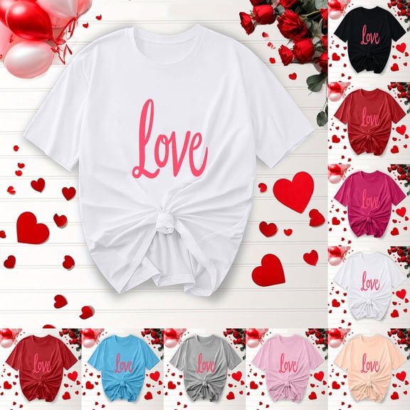 BiZtdJrK Regular Fit T Shirts for Women Heart Print Short Sleeve Casual Summer Tee Tops Lightweight Crew Neck Tees Valentines Day Gifts Beige L
