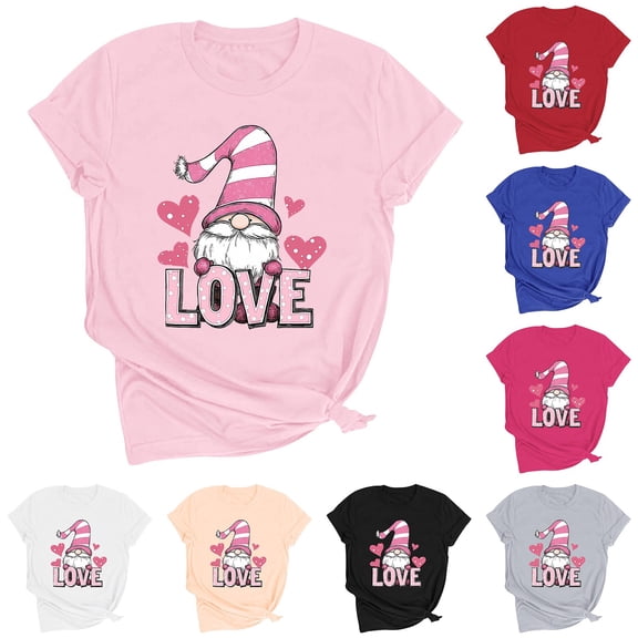 BiZtdJrK Regular Fit T Shirts for Women Heart Print Short Sleeve Casual Summer Tee Tops Lightweight Crew Neck Tees Valentines Day Gifts Beige XXL