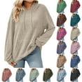 thumbnail image 1 of BiZtdJrK Ribbed Knit Hoodies for Women Loose Oversized Pullover Sweatshirts with Kangaroo Pocket Solid Casual Drawstring Hooded Tops, Green, M, 1 of 7