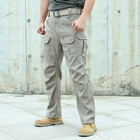 BiZtdJrK Ripstop Cargo Pants for Men Solid Military Combat Pants Relaxed Fit Hiking Pants Outdoor Tactical Work Pants Khaki XXXL