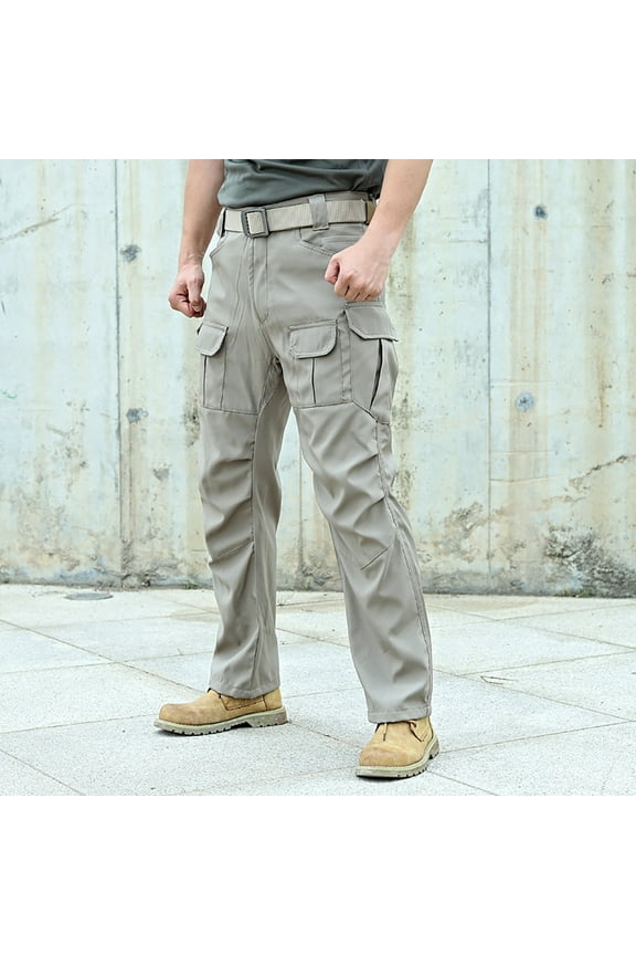 Ripstop Cargo Pants for Men Solid Military Combat Pants Relaxed Fit Hiking Pants Outdoor Tactical Work Pants Khaki XXXL
