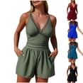 thumbnail image 1 of BiZtdJrK Romper Swimsuits for Women Tummy Control Full Coverage One Piece Bathing Suit Adjustable Spaghetti Straps V Neck Beach Summer Swimwear with Pockets Army Green M, 1 of 9