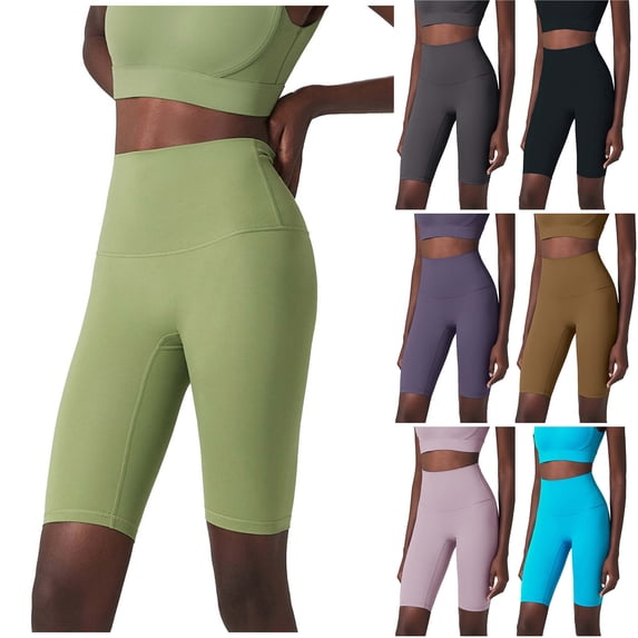 BiZtdJrK Running Short Leggings for Women Seamless High Waist Yoga Workout Compression Shorts Knee Length Fitness Sport Tight Shorts Black L