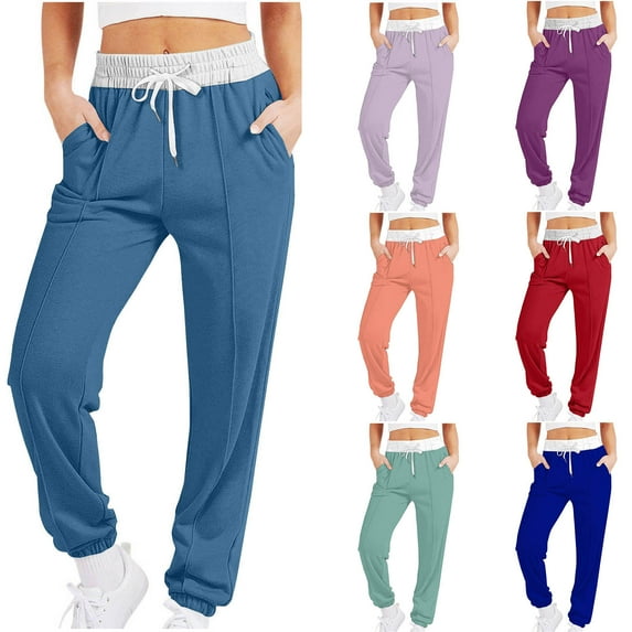 BiZtdJrK Running Sweatpants for Women Colorblock Drawstring Elastic Waist Gym Workout Joggers Baggy Atheltic Trousers with Pockets Navy XXL