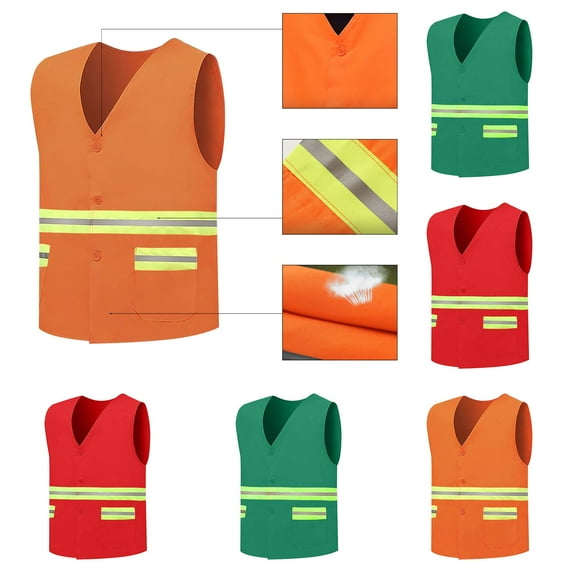 BiZtdJrK Safety Vest for Men High Visibility Reflective Work Construction Vests Sleeveless Button Down Hi Vis Jackets with Pockets Red XXL