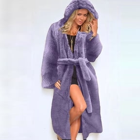 BiZtdJrK Sale Of The Day Womens Faux Fur Hooded Jacket Lightweight Open Front Long Sleevee Hoodies Solid Casual Trendy Outerwear Purple XL