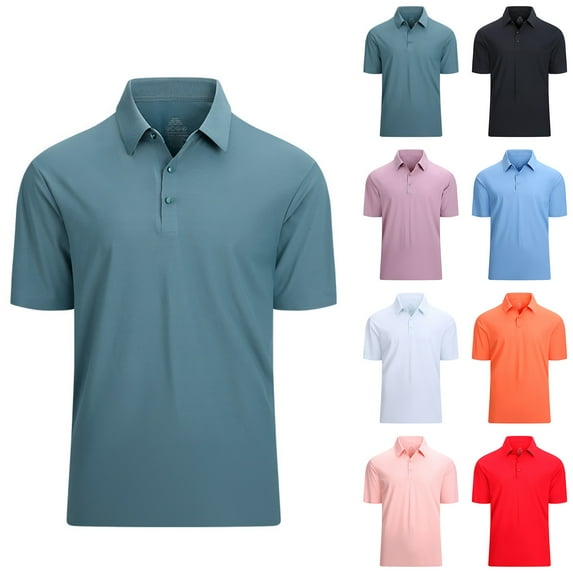 BiZtdJrK Sales of The Day Clearance, Golf Shirts for Men Summer Short Sleeve Button Collared Polos Shirt Solid Color Casual Sports Tennis T-Shirt 2025 Going Out Tops Black XXL
