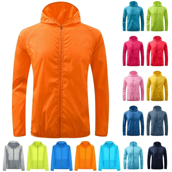 BiZtdJrK Sales of The Day Lightning! Rain Jacket Women Men Outdoor Riding Sports Windproof Jackets Lightweight Sun Protection Hooded Waterproof Raincoat with Pockets Green M
