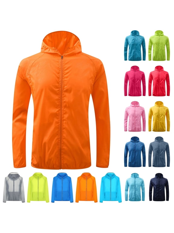 Sales of The Day Lightning! Rain Jacket Women Men Outdoor Riding Sports Windproof Jackets Lightweight Sun Protection Hooded Waterproof Raincoat with Pockets Green M