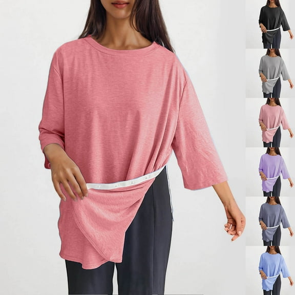 BiZtdJrK Sales of The Day Lightning Surgery Shirts for Women Tear Away 3/4 Sleeve Tops Loose Fit Side Split Hem Blouses Solid Casual Soft Tops Chemo Port Adaptive Clothing Red M