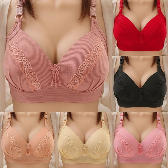 BiZtdJrK Sales Prime, Bras for Older Women Adjustable Strap Push Up Bralettes Solid Color No Wire Bra No Underwire Lingerie Hot Pink 52
