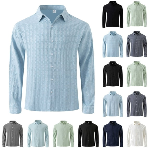 BiZtdJrK Sales of The Day Clearance Dress Shirts for Men Casual Business Long Sleeve Shirts Slim Fit Button Down Work Tops Solid Color Wedding Formal Shirts Blue M