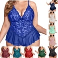 thumbnail image 1 of BiZtdJrK Plus Size Lingerie for Women Lace Bodysuit Deep V Neck Ruffles One Piece Rompers Summer Hollow Out Pajamas Red L, 1 of 4