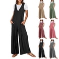 thumbnail image 1 of BiZtdJrK Sales Today, Women's Casual Summer Loose Jumpsuits Flowy Wide Leg Jumper Pants Baggy V Neck Tank Rompers with Pockets Army Green L, 1 of 8