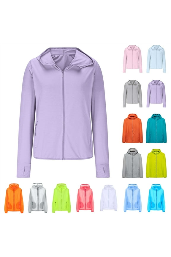 Sales of The Week! Women's Sun Protection Jacket Plus Size Zip Up Lightweight Hooded Cooling Shirts Casual Sun Proof Running Cycling Tops Jackets with Pocket Orange M