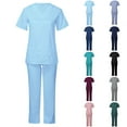 thumbnail image 1 of BiZtdJrK Scrub 2 Piece Outfits for Women Short Sleeve V Neck Scrubs Tops and Pants Sets Stretch Nursing Uniform with Pockets Birthday Gift Gray L, 1 of 8