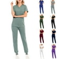 thumbnail image 1 of BiZtdJrK Scrub Sets for Women Medical Nursing Uniform V-Neck Short Sleeve Top and Jogger Pants 2 Piece Outfits with Pockets Navy S, 1 of 5