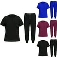 thumbnail image 1 of BiZtdJrK Scrub Suit Set for Women Loose Fit V Neck Top and Drawstring Tapered Leg Jogger Pants 2 Piece Medical Nursing Uniforms Sets Black S Limited Time Sale, 1 of 8