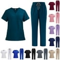 thumbnail image 1 of BiZtdJrK Scrubs Set for Women V Neck Short Sleeve Scrub Tops and Drawstring Pants Two Piece Sets Lightweight Nurse Uniform with Pockets Birthday Gift Pink XL, 1 of 4