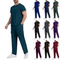 thumbnail image 1 of BiZtdJrK Scrubs Set for Men Short Sleeve V Neck Scrub Tops and Drawstring Cargo Pants 2 Piece Sets Solid Color Nursing Medical Uniform, Army Green, M, 1 of 9