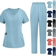 thumbnail image 1 of BiZtdJrK Scrubs for Woman Set Classic Fit Medical Nursing Uniform V Neck Short Sleeve Tunic Tops and Pants 2 Piece Sets with Pockets Birthday Gift Dark Gray XXL, 1 of 4