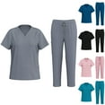 thumbnail image 1 of BiZtdJrK Scrubs for Women 2 Piece Outfits Summer Short Sleeve V Neck Work Tops and Drawstring Scrub Pants Sets Quick Dry Nurse Medical Uniform Gray S Sales Today Clearance, 1 of 8
