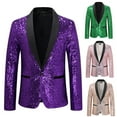thumbnail image 1 of BiZtdJrK Sequin Dress Jacket for Men Sparkly Glitter One Button Lapel Fashion Blazer Jackets Dinner Party Prom Sport Coat Green M, 1 of 4