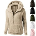 thumbnail image 1 of BiZtdJrK Sherpa Fleece Jackets Women Half Zip Long Sleeve Hooded Jacket Solid Casual Fall Winter Coats with Pockets Khaki S, 1 of 6