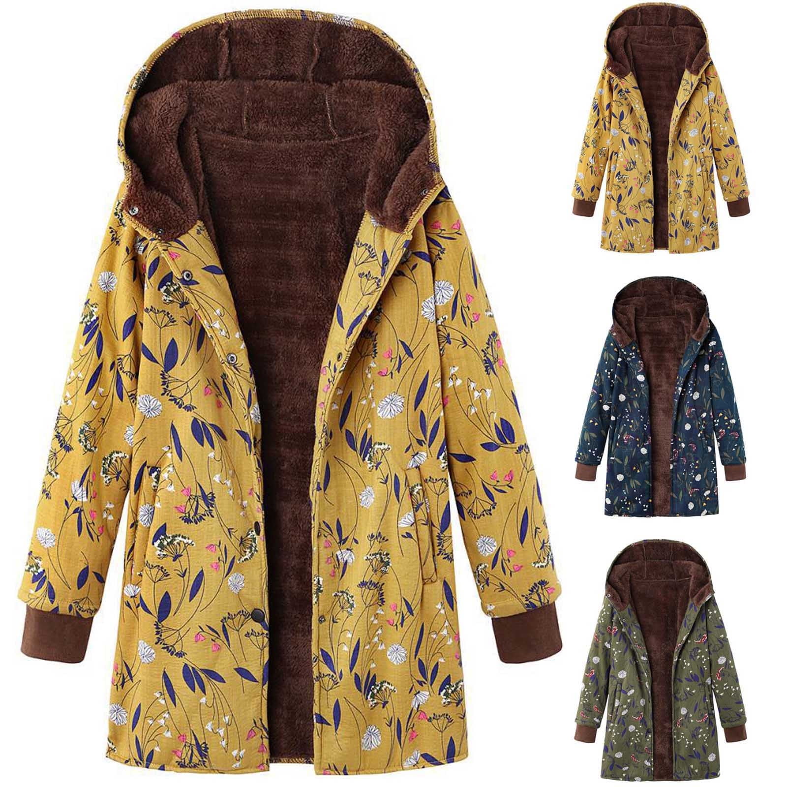 Women's Vintage Floral Patchwork Trench Coat - Boho Chinese Style Cotton Linen Jacket (Grey, X-Large)