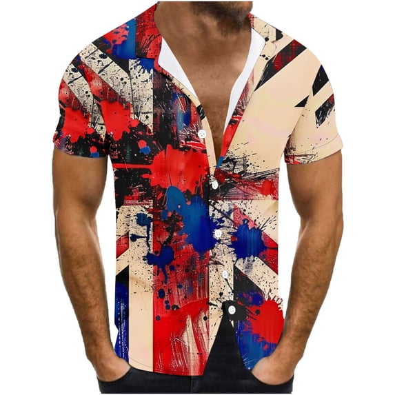 BiZtdJrK Shirts for Men 4th of July Patriotic Lapel Shirt American Flag Print Short Sleeve Tops 2024 Summer Casual Button Down Beach Shirts Deals Today Multicolor 3XL