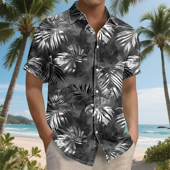 BiZtdJrK Short Sleeve Shirts for Men Hawaiian Tropical Print Lapel Button Down Shirt Big and Tall Wrinkle Free Casual Summer Shirts Multicolor S