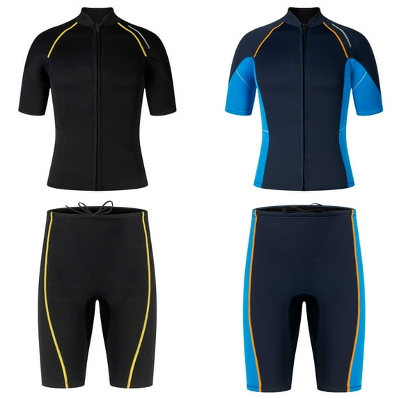 BiZtdJrK Short Sleeve Wetsuit Tops for Men Front Zip Swimming Shirt Color Block Rash Guard Diving Suit, Black, XL