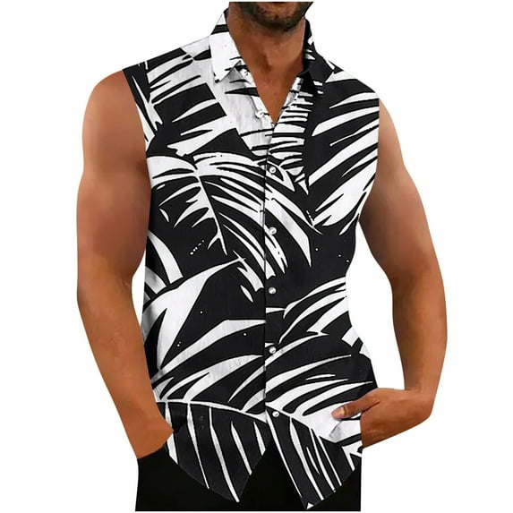 BiZtdJrK Sleeveless Hawaiian Shirts for Men Big and Tall Wrinkle Resistant Button Down Shirts Fashion Casual Work Tanks on sale or clearance Multicolor XXXXXL