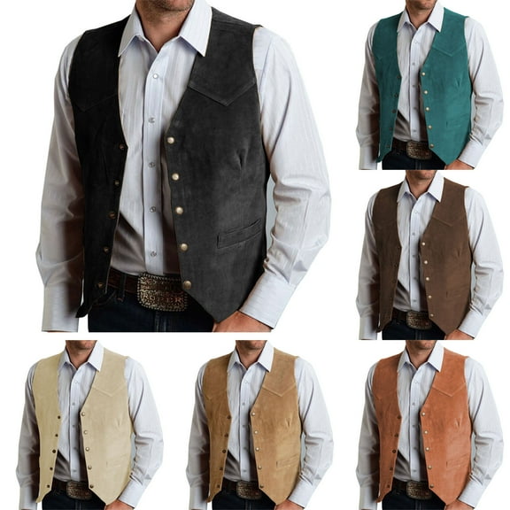 BiZtdJrK Sleeveless Vintage Jackets for Men Faux Suede Button Down Dress Vest V Neck Business Casual Waistcoat Black XXXL