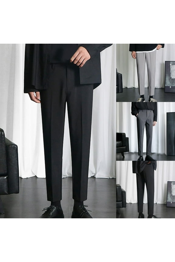 Slim Fit Dress Pants for Men Formal Business Suit Pants Solid Classic Tapered Pants with Pockets Black 40