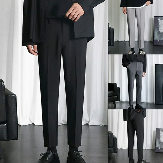 BiZtdJrK Slim Fit Dress Pants for Men Formal Business Suit Pants Solid Classic Tapered Pants with Pockets on sale prime Dark Gray 38