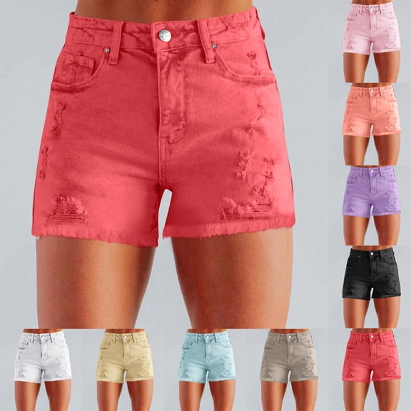 BiZtdJrK Slim Fit Jean Shorts for Women Ripped High Waist Fashion Denim Shorts Solid Summer Jeans with Pockets White M