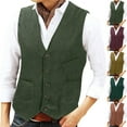 thumbnail image 1 of BiZtdJrK Slim Fit Suit Vest Men Corduroy V Neck Button Down Fashion Outerwear Vests Business Casual Sleeveless Jackets with Pockets Wine XXL, 1 of 6