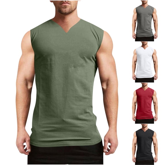 BiZtdJrK Slim Fit Tank Shirt for Men V Neck Sleeveless Gym Workout Shirts Solid Running Athletic T-Shirt Summer Undershirts Gray L