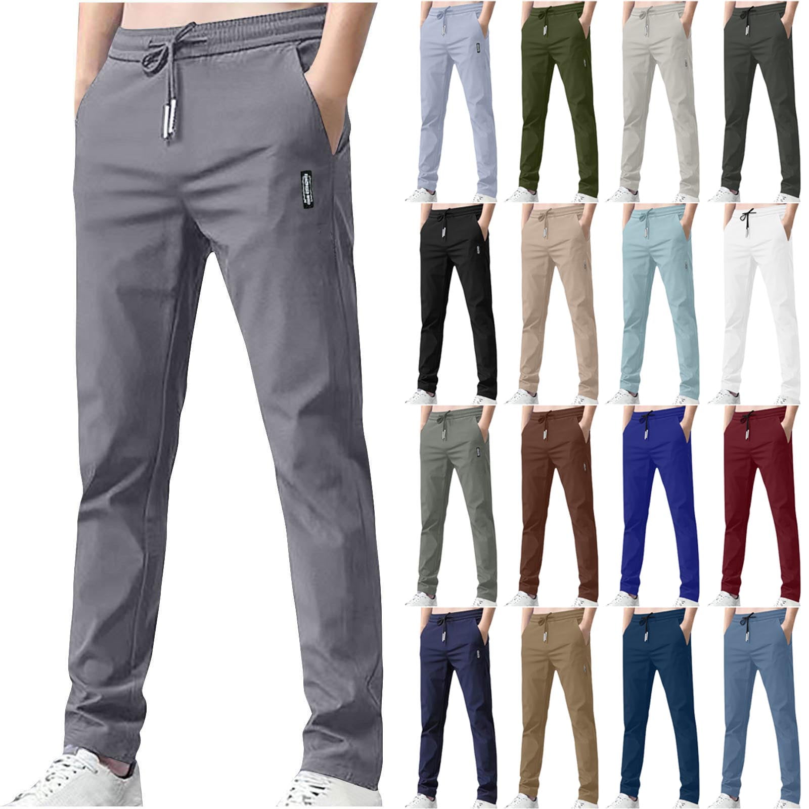BiZtdJrK Slim Straight Pants for Men Elastic Waist Dress Pants with ...