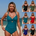 thumbnail image 1 of BiZtdJrK Solid 1 Piece Swimsuit for Women Ruched Cutout Cross Back Sport Summer Bathing Suits Slimming Tummy Control Swimwear Green S, 1 of 8