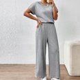 thumbnail image 1 of BiZtdJrK Solid 2 Piece Sets for Women Ribbed Knit Short Sleeve T Shirts And Pants Casual Outfits Loose Fit Comfy Lounge Sets Gray S, 1 of 7