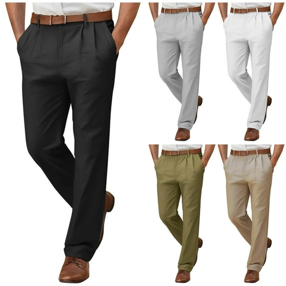BiZtdJrK Solid Dress Pants for Men Comfy Lightweight Vacation Summer Pants Straight Leg Casual Pants with Pockets White S