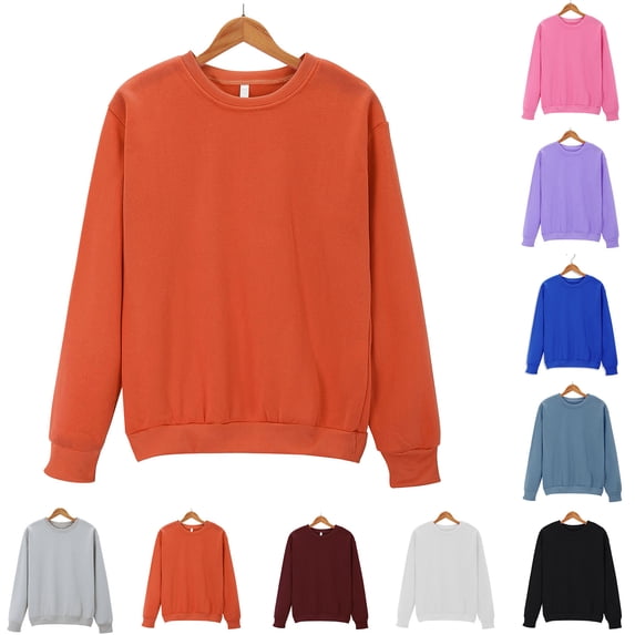 BiZtdJrK Solid Sweatshirts for Women Long Sleeve Crew Neck Casual Pullover Tops Loose Fit Basic Fall Sweatshirt Orange L