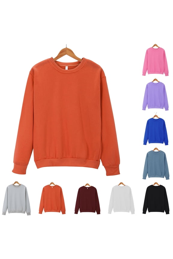 Solid Sweatshirts for Women Long Sleeve Crew Neck Casual Pullover Tops Loose Fit Basic Fall Sweatshirt Orange M