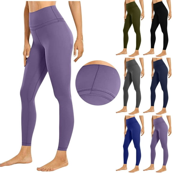 BiZtdJrK Solid Yoga Leggings for Women Tummy Control Butt Lifting Workout Gym Pants Seamless Stretch High Waisted Leggings on sale or clearance Purple XL